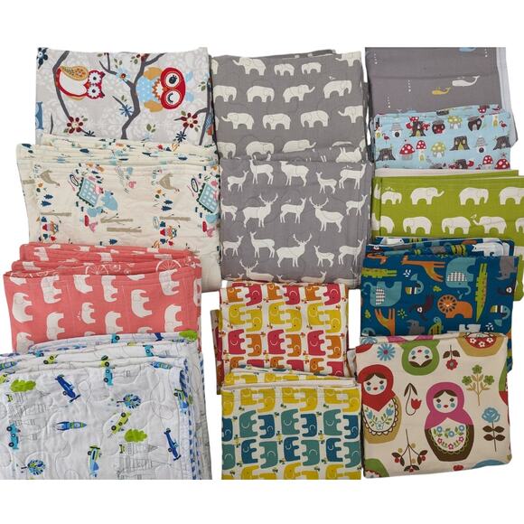 NEW BABY BLANKET Handmade Quilted Cotton 35x42 ~ Reversible Gray Elephant Fabric - Picture 5 of 6